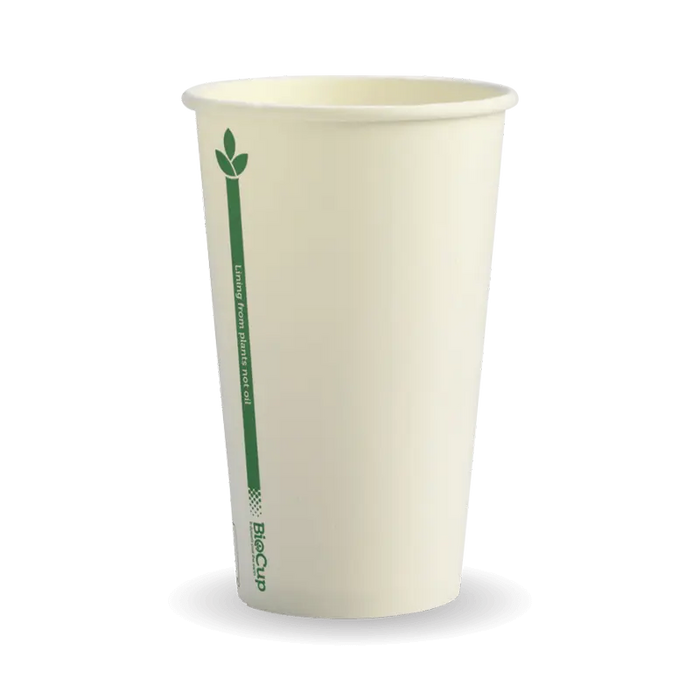 BioPak White Green Line Single Wall Hot BioCups – 350ml - 12oz – 80mm rim – carton of 1,000