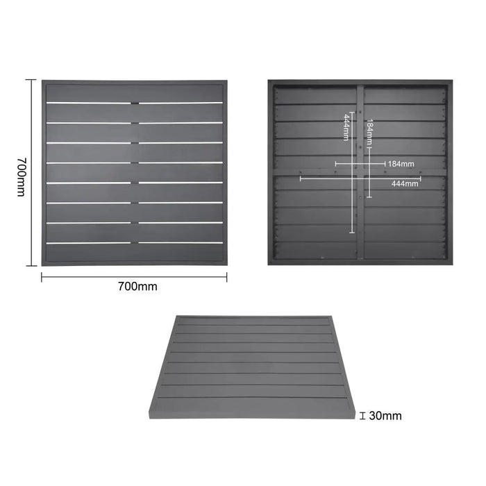 Bolero Aluminium Square Table Top Dark Grey 700 mm  Table Top