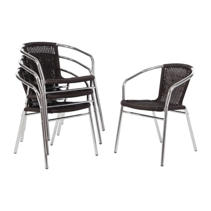 Bolero Aluminium & Black Wicker Chairs Pack of 4  Cafe Chairs