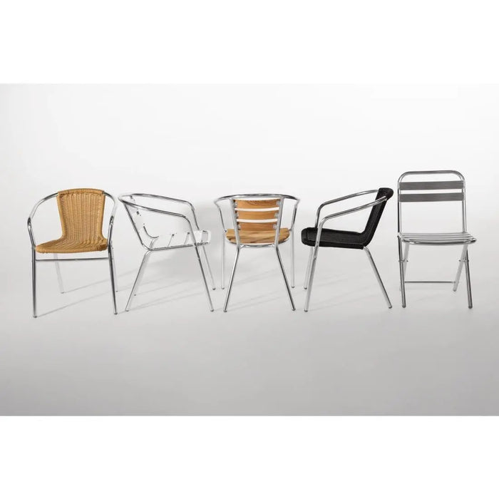 Bolero Aluminium & Natural Wicker Chair Pack of 4  Cafe Chairs