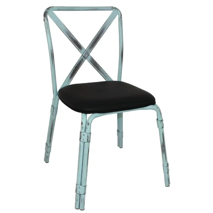 Bolero Antique Sky Blue Steel Chairs with Black PU Seat 4 Pack  Cafe Chairs