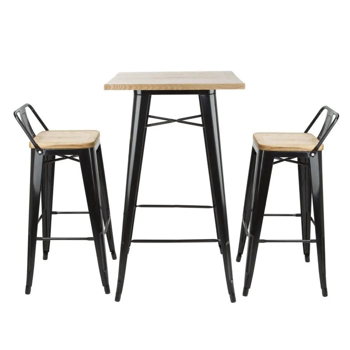 Bolero Bistro Bar Table with Wooden Top Black  Cafe Tables