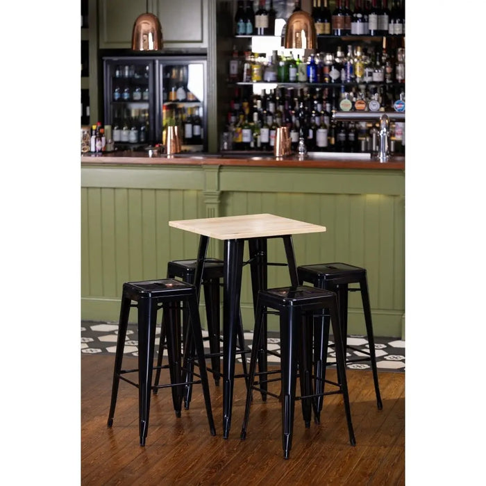 Bolero Bistro Bar Table with Wooden Top Black  Cafe Tables