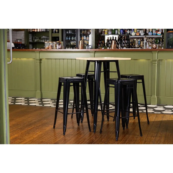 Bolero Bistro Bar Table with Wooden Top Black  Cafe Tables