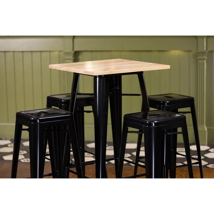 Bolero Bistro Bar Table with Wooden Top Black  Cafe Tables