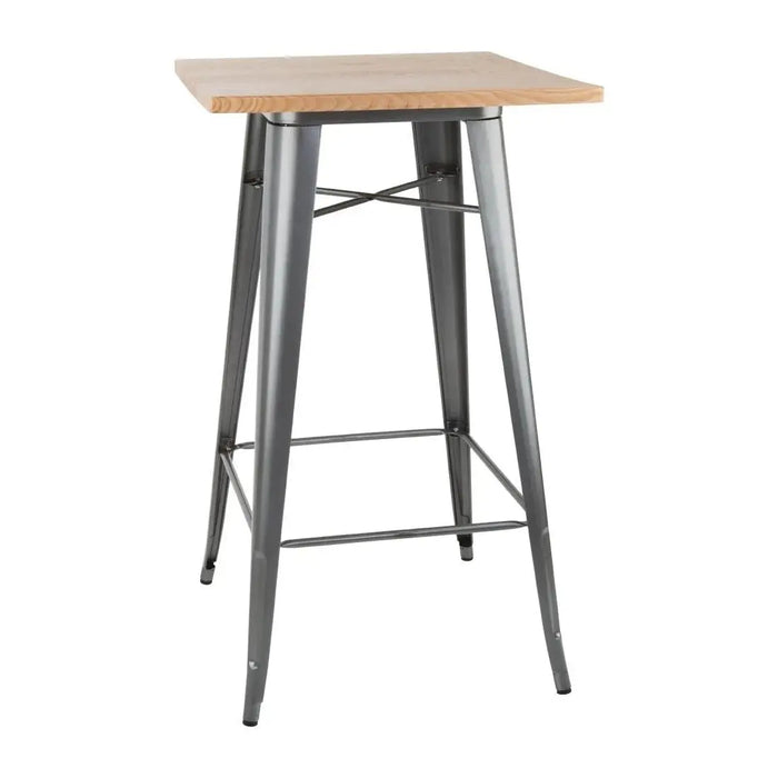 Bolero Bistro Bar Table with Wooden Top – Gun Metal  Cafe Tables