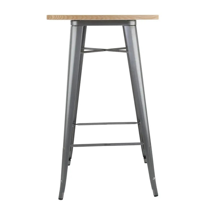 Bolero Bistro Bar Table with Wooden Top – Gun Metal  Cafe Tables