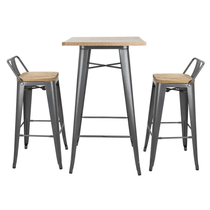 Bolero Bistro Bar Table with Wooden Top – Gun Metal  Cafe Tables