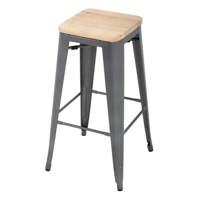 Bolero Bistro High Stool Gun Metal with Wooden Seat Pad (Pack 4)  Bar Stools