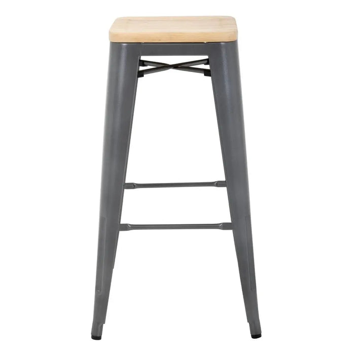 Bolero Bistro High Stool Gun Metal with Wooden Seat Pad (Pack 4)  Bar Stools
