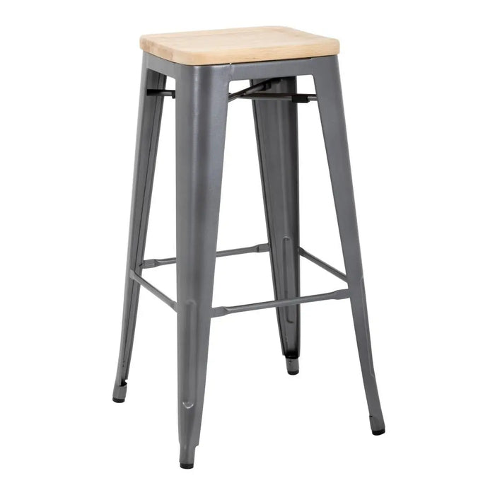 Bolero Bistro High Stool Gun Metal with Wooden Seat Pad (Pack 4)  Bar Stools