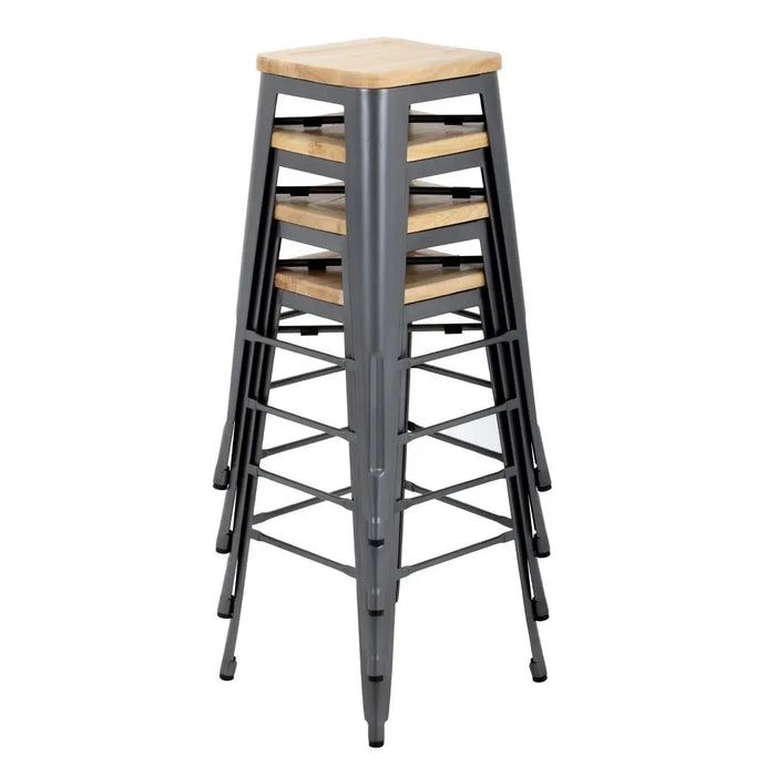 Bolero Bistro High Stool Gun Metal with Wooden Seat Pad (Pack 4)  Bar Stools