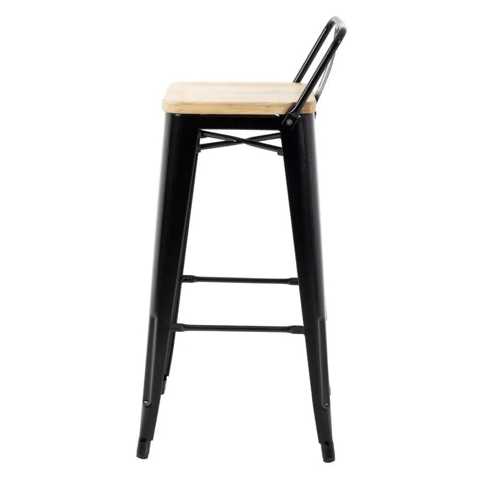 Bolero Bistro High Stool with Backrest & Wooden Seat Pad (Pack of 4)  Bar Stools
