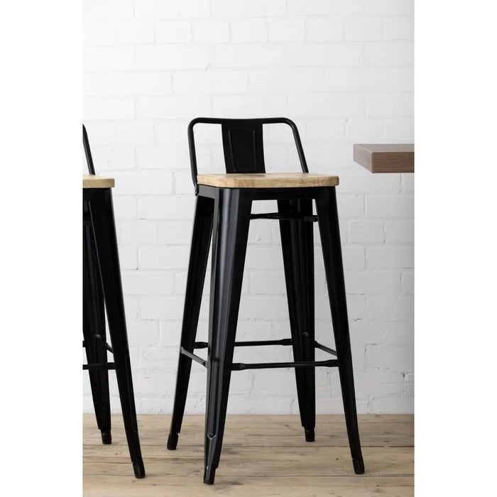 Bolero Bistro High Stool with Backrest & Wooden Seat Pad (Pack of 4)  Bar Stools
