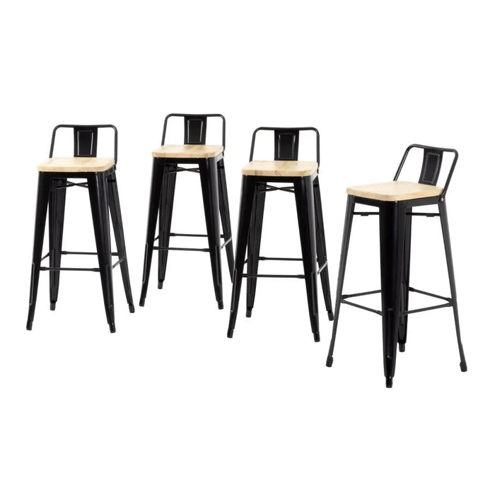 Bolero Bistro High Stool with Backrest & Wooden Seat Pad (Pack of 4)  Bar Stools
