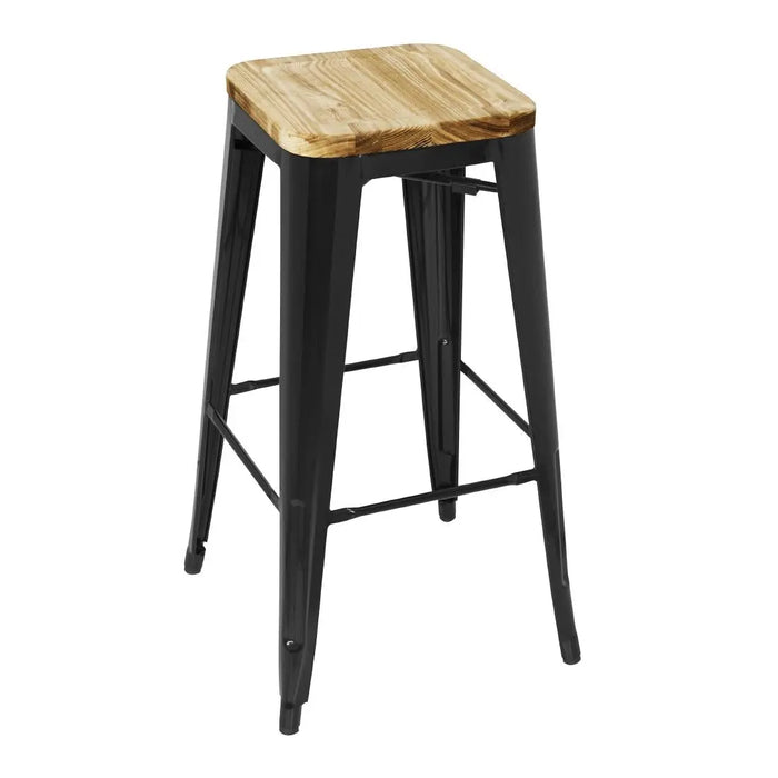 Bolero Bistro Metal High Bar Stool with Wooden Seat Pad Black (Pack of 4) - HW291 - Simply Hospitality NZ