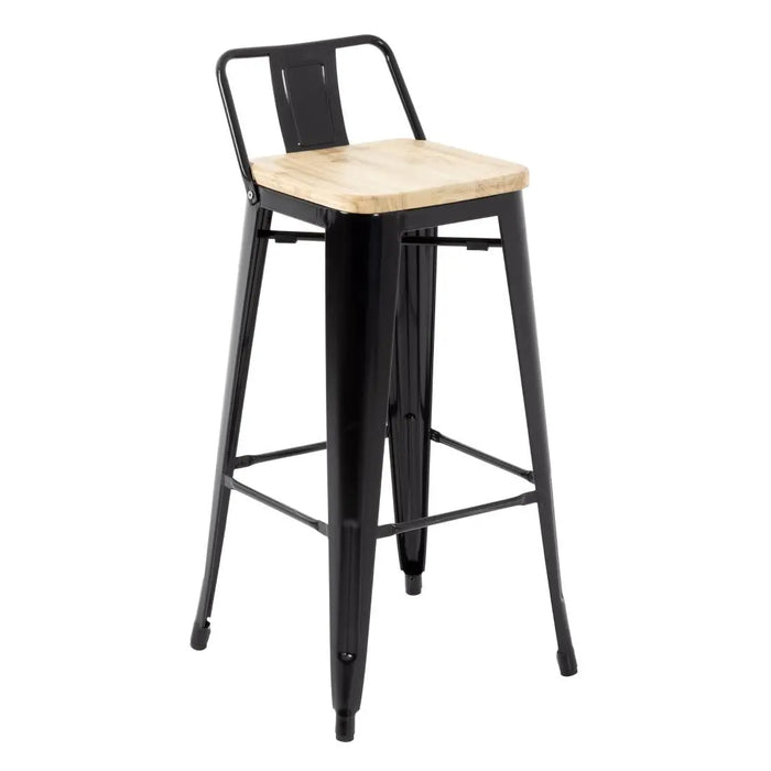 Bolero Bistro Metal High Bar Stool with Wooden Seat Pad and Back Rest Black (Pack of 4) - FB623 - Simply Hospitality NZ