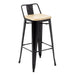 Bolero Bistro Metal High Bar Stool with Wooden Seat Pad and Back Rest Black (Pack of 4) - FB623 - Simply Hospitality NZ