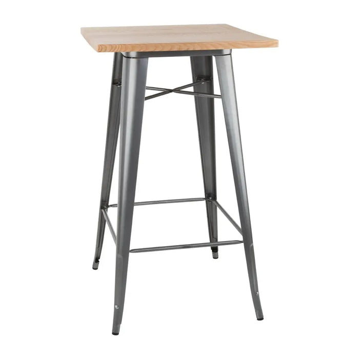 Bolero Bistro Metal Square Bar Table Gun Metal Grey with Wooden Top 600mm - FB596 - Simply Hospitality NZ