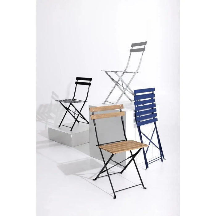 Bolero Black Pavement Style Steel Folding Chairs Pack of 2  Cafe Chairs
