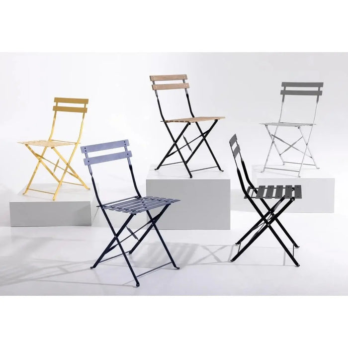 Bolero Black Pavement Style Steel Folding Chairs Pack of 2  Cafe Chairs