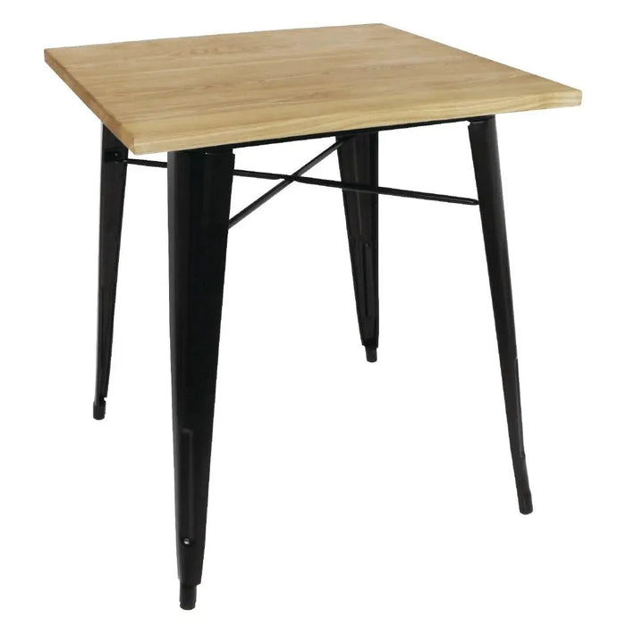 Bolero Black Square Steel Bistro Table with Wooden Top – 700 mm  Cafe Tables