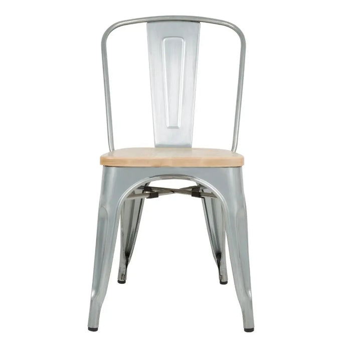 Bolero Galvanised Steel Dining Sidechairs with Wood Seat Pad  Cafe Chairs
