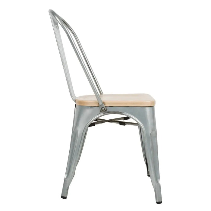 Bolero Galvanised Steel Dining Sidechairs with Wood Seat Pad  Cafe Chairs