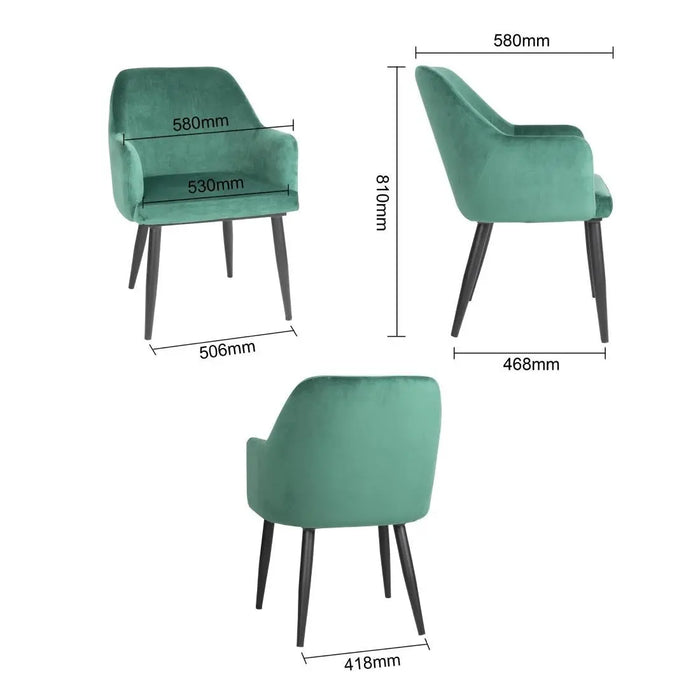 Bolero Lia Velvet Set of 2 Chairs Dark Green  Chairs