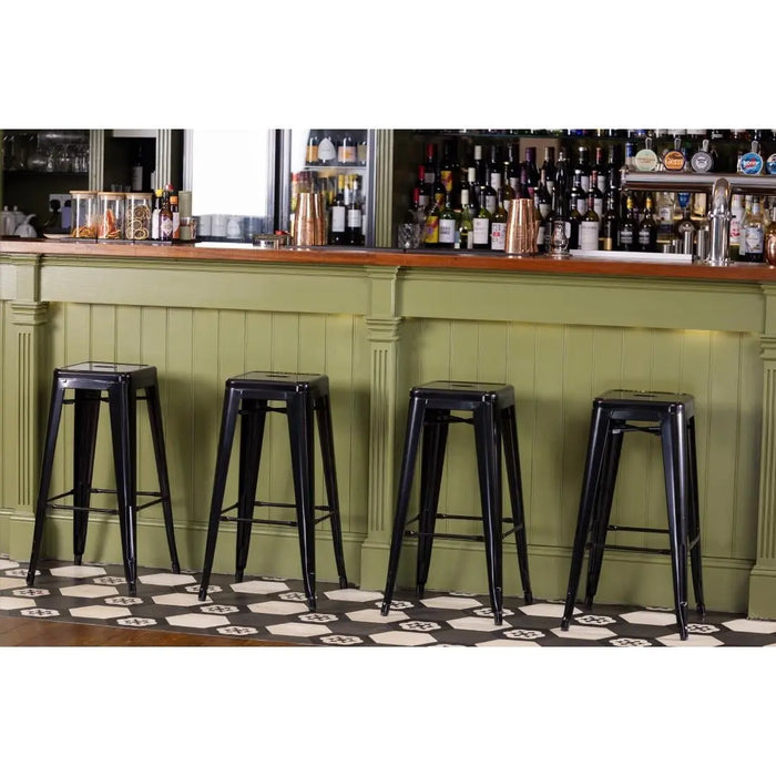 Bolero Steel Bistro High Stools Black Pack of 4  Bar Stools