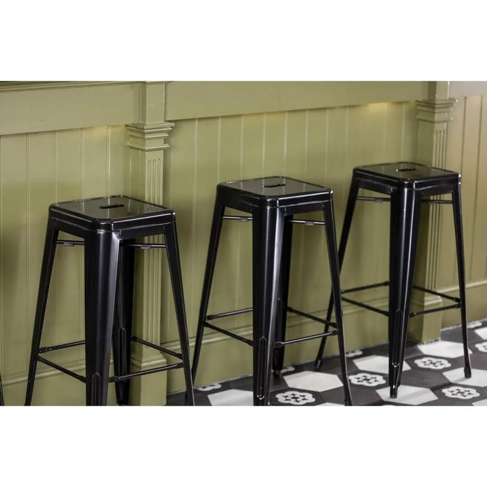 Bolero Steel Bistro High Stools Black Pack of 4  Bar Stools