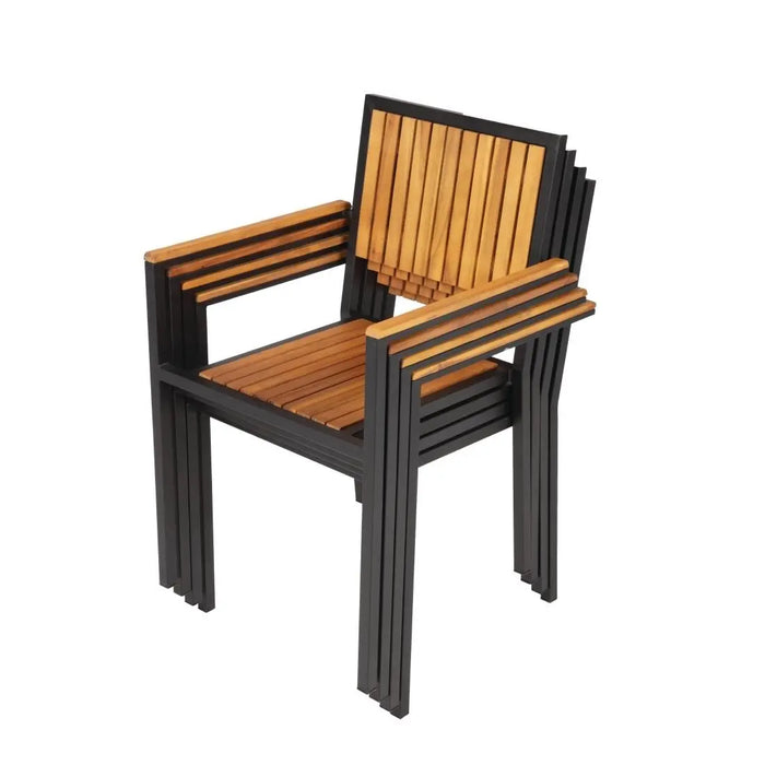 Bolero Steel & Acacia Wood Arm Chair 4 Pack  Cafe Chairs