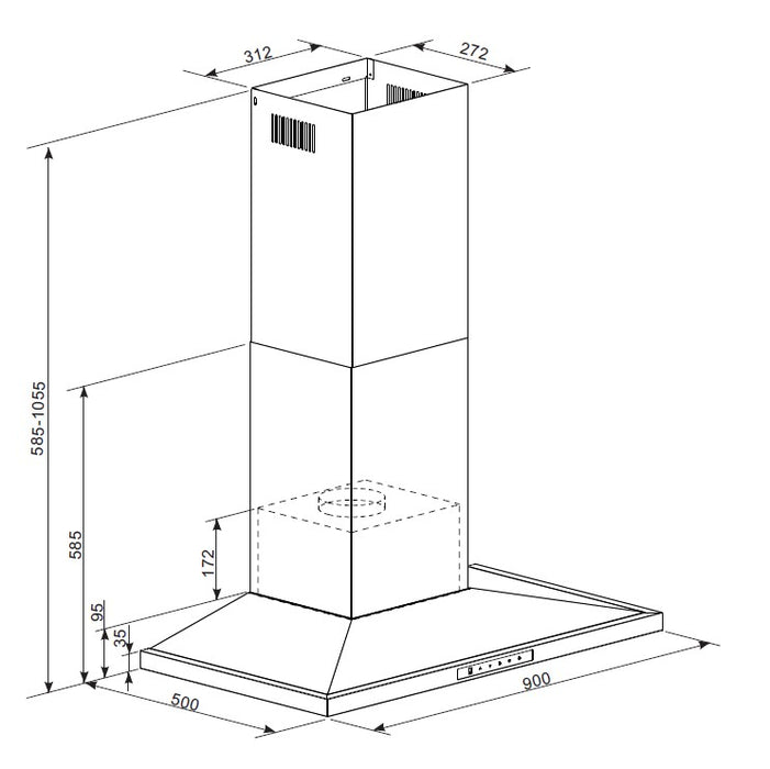 Award CS111-SSI 90cm Low Noise Canopy Rangehood