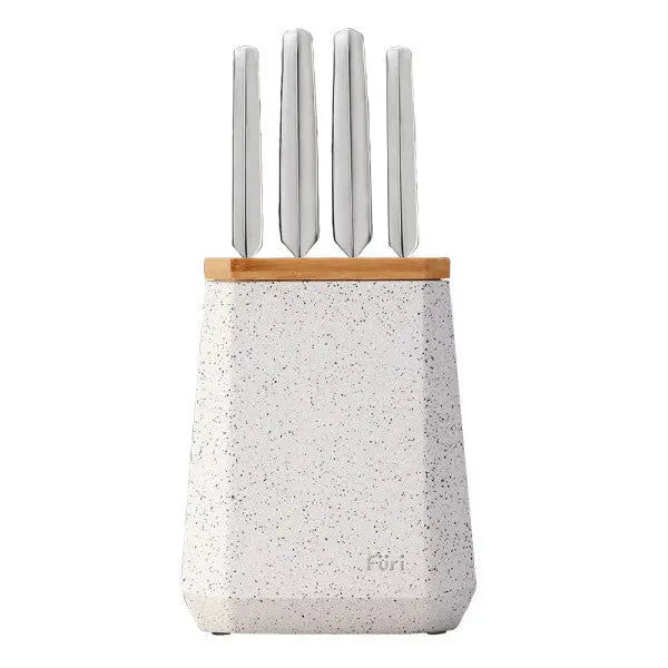 Furi Stone Knife Block Set Black and White Terrazzo 5 Piece  Knife Sets