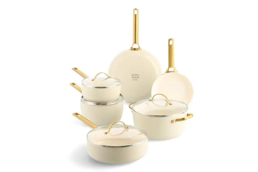GreenPan Padova 6 (10) Piece PFAS Free Cookset Cream White  Sets