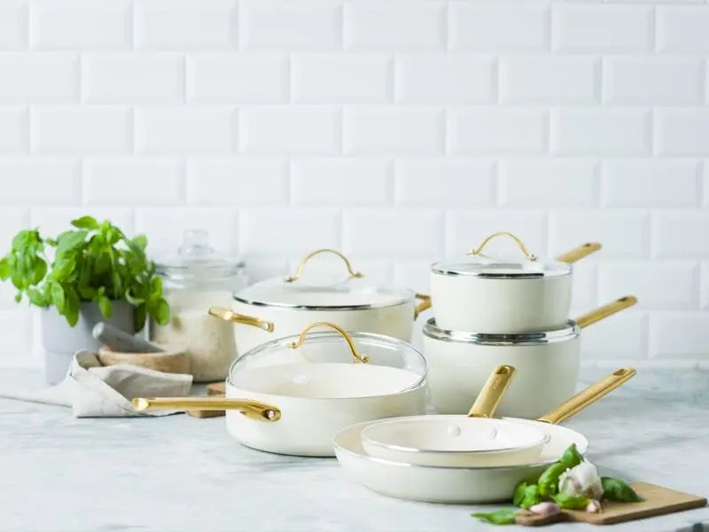 GreenPan Padova 6 (10) Piece PFAS Free Cookset Cream White  Sets