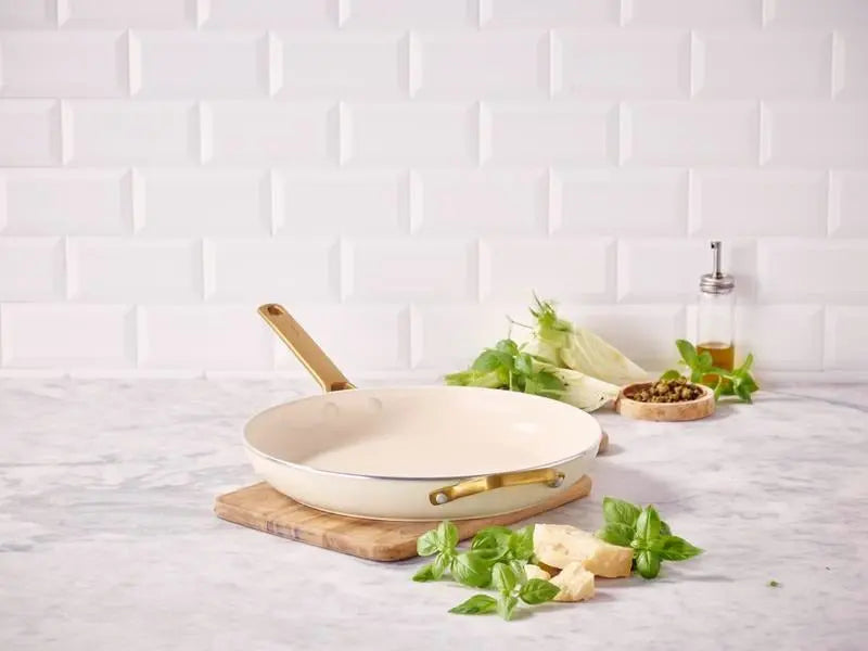 GreenPan Padova PFAS Free Frypan 32cm with Helper Handle Cream  Frypans