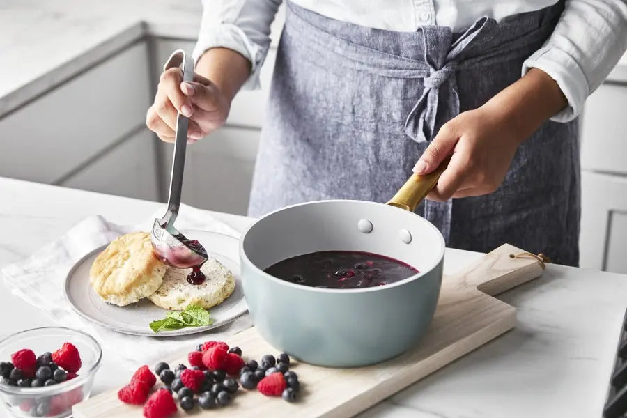 GreenPan Padova Smokey Blue PFAS Free Covered Saucepan 18cm / 2.01L  Saucepans