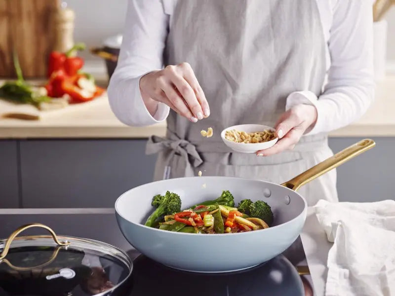 GreenPan Padova Smokey Blue PFAS Free Covered Wok 28cm/3.7L  Woks