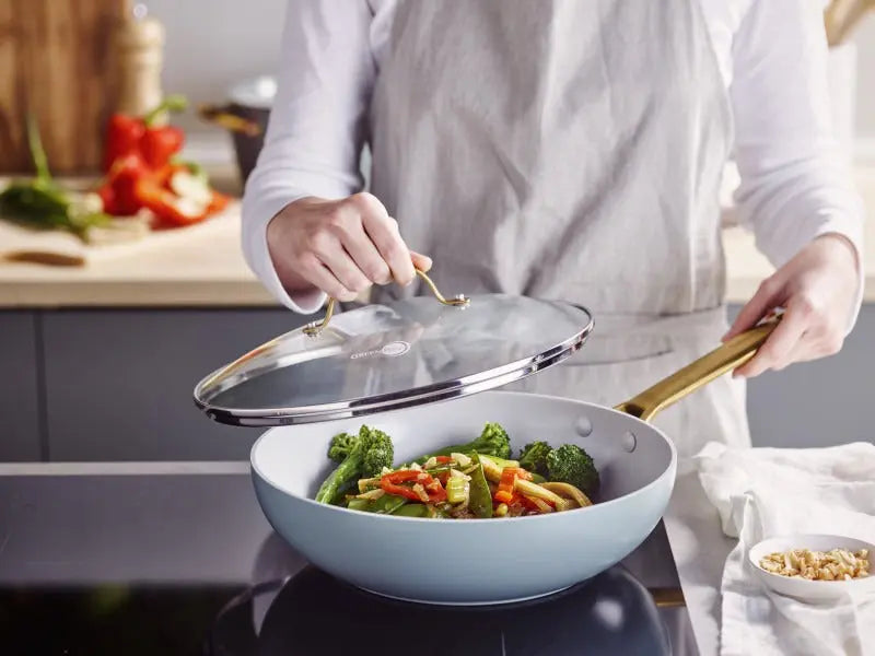 GreenPan Padova Smokey Blue PFAS Free Covered Wok 28cm/3.7L  Woks