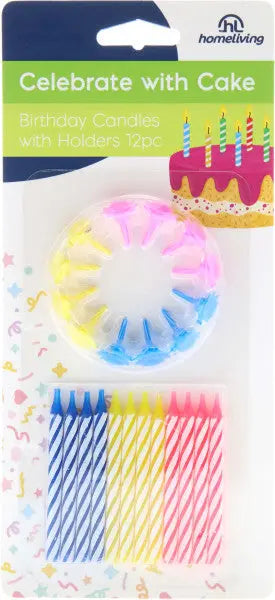 Homeliving Birthday Candles with Holder 12pk  Candles