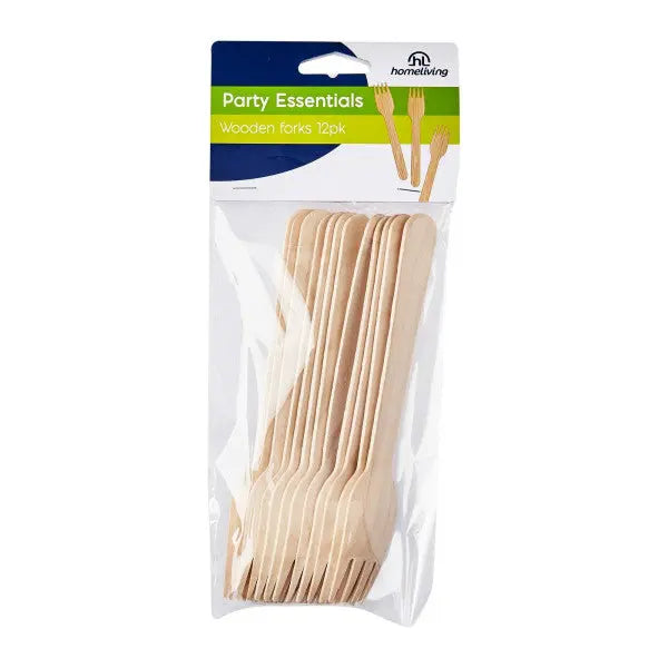 Homeliving Wooden Forks 12pk  Wooden Cutlery