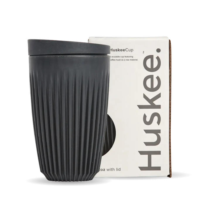 Huskee Reusable Cups with Lids – 12 Pack – 12oz HuskeeCup and lid (x12) - charcoal – carton of 12