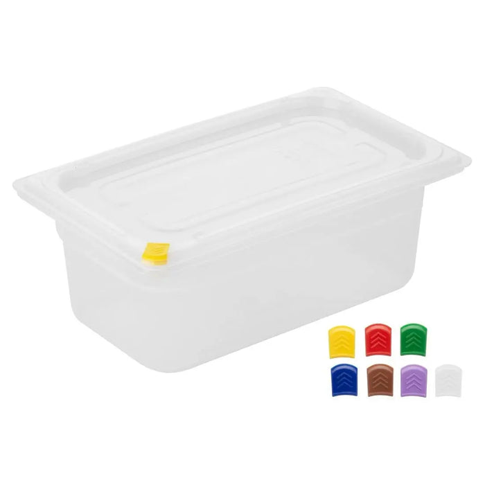 Hygiplas Click PP 1/4 GN Container with Lid & 7 Colour Clips – 100 mm 2.5 Ltr (4 Pack)  Food Storage Containers