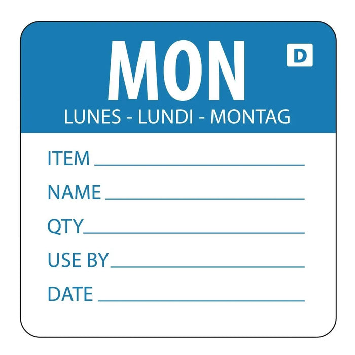 Hygiplas Dissolvable Day of the Week Labels Monday  Food Labelling