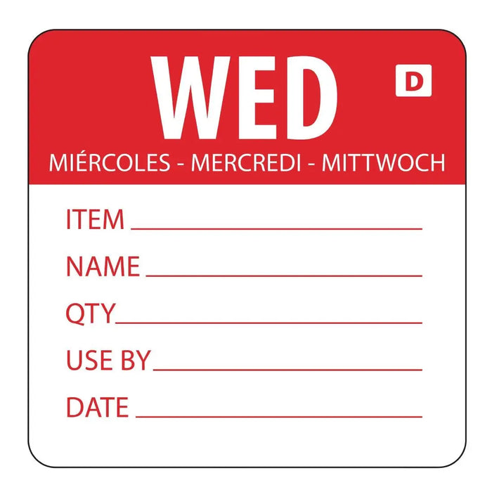 Hygiplas Dissolvable Day of the Week Labels Wednesday (250 Pack) - GH353 - Simply Hospitality NZ