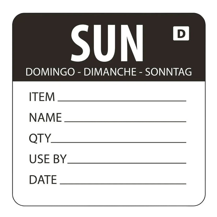 Hygiplas Dissolvable Day of the Week Labels – Sunday  Food Labelling