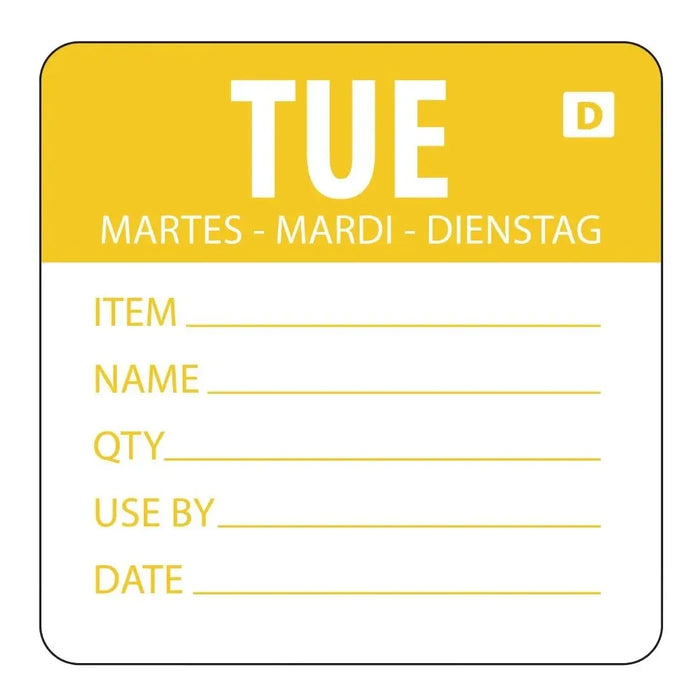 Hygiplas Dissolvable Day of the Week Labels – Tuesday  Food Labelling