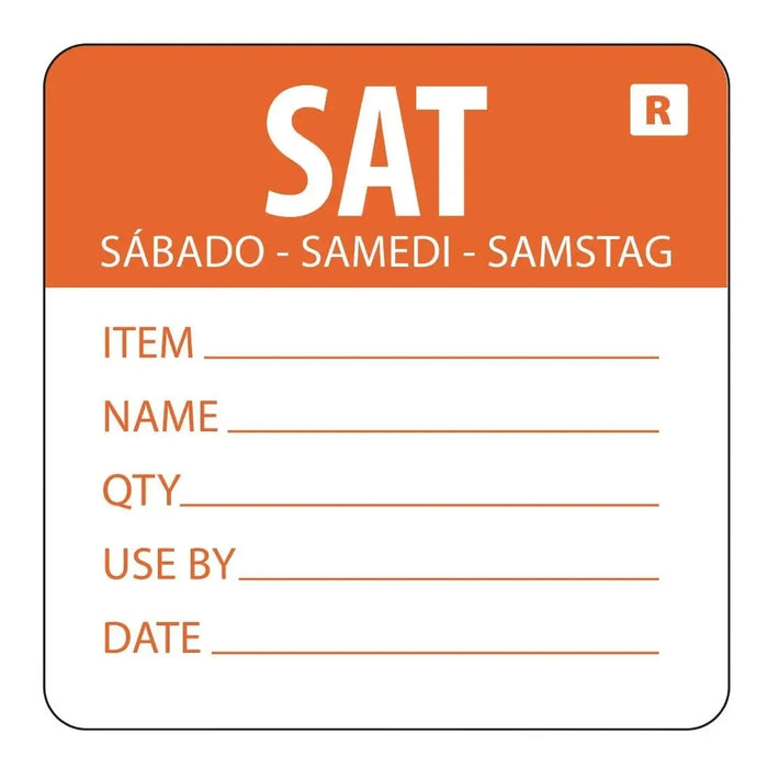 Hygiplas Removable Day of the Week Label Saturday - Orange  Food Labelling