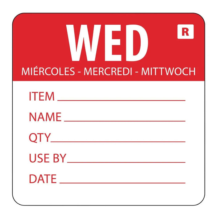 Hygiplas Removable Day of the Week Label Wednesday (500 Pack) - L068 - Simply Hospitality NZ